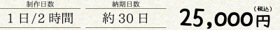 制作日数：1日/2時間　納期日数：約30日　25,000円（税込）